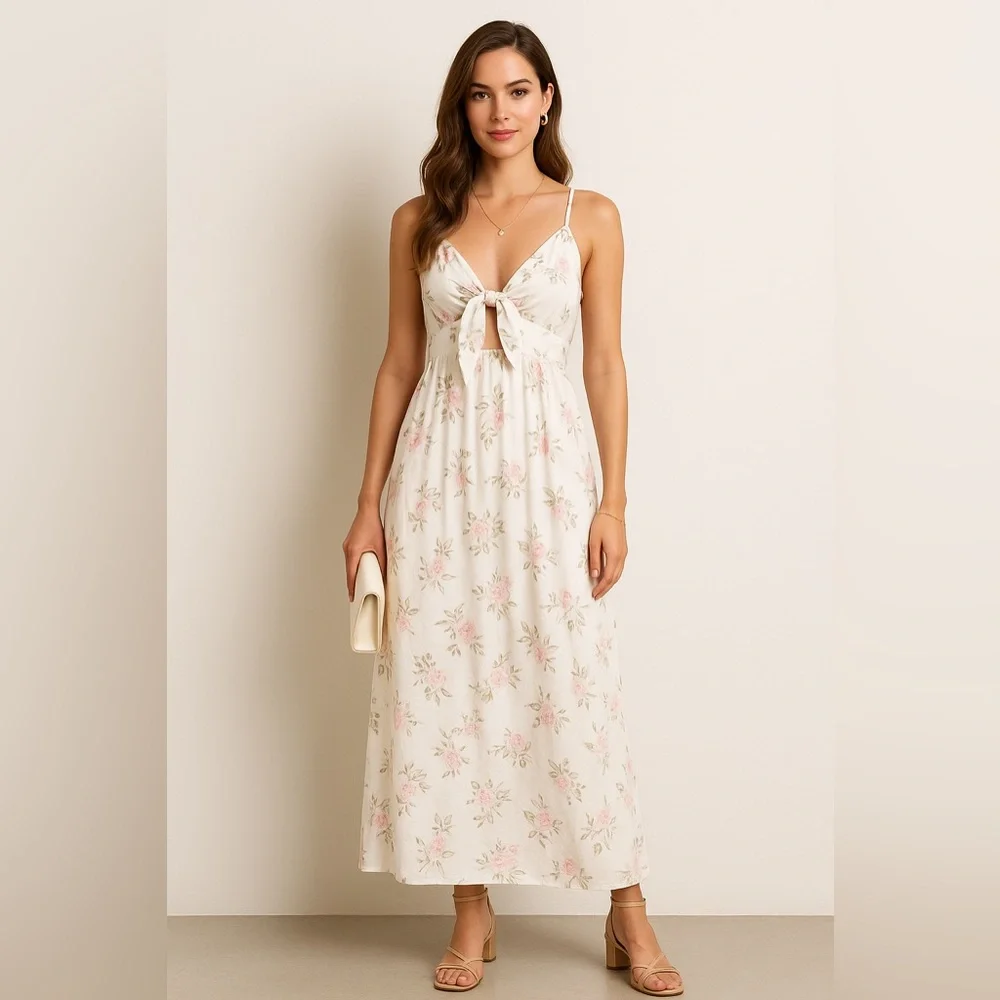 AZ Floral Tie-Front Maxi Dress Size L/XL NWOT